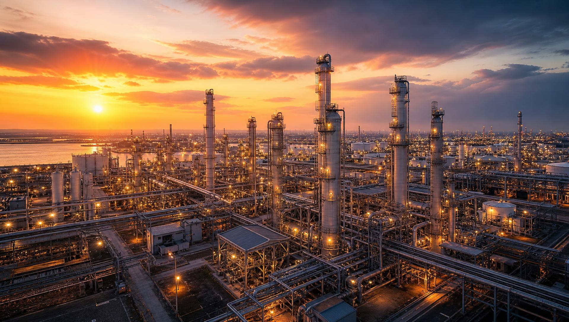 Caesar Dar industrial refinery project at sunset